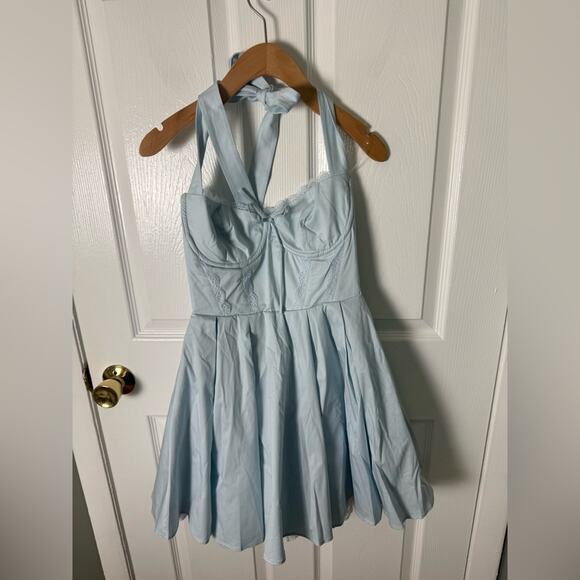 House of CB Harriet Bluebell Cotton Halter Mini Dress S - Picture 3 of 13